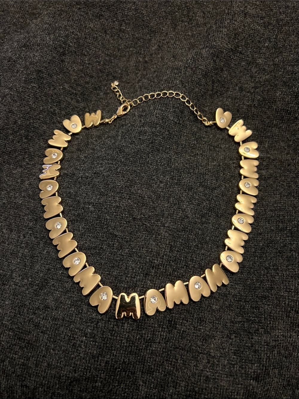 Gold Heart Link MAMA Necklace with Crystal Accents